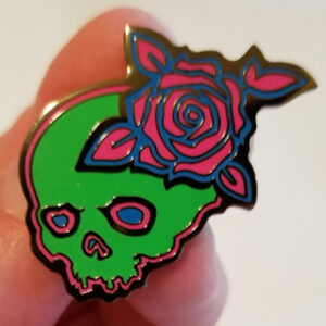 Melancholy Madness Logo Green Skull Pink Rose Hard Enamel Lapel Pin